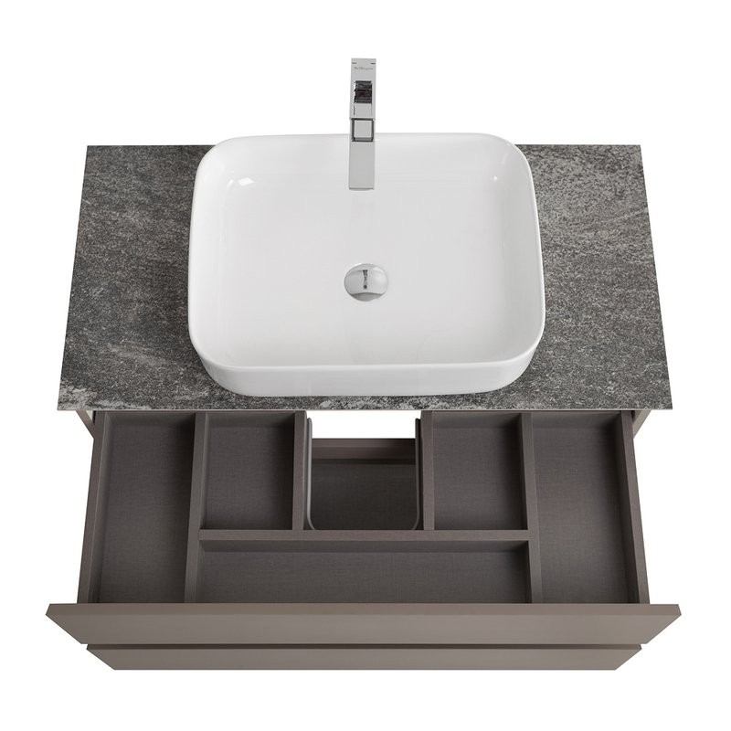 Тумба под раковину со столешницей BelBagno Kraft 80 подвесная, матовая бежевая, столешница kep-80-grn