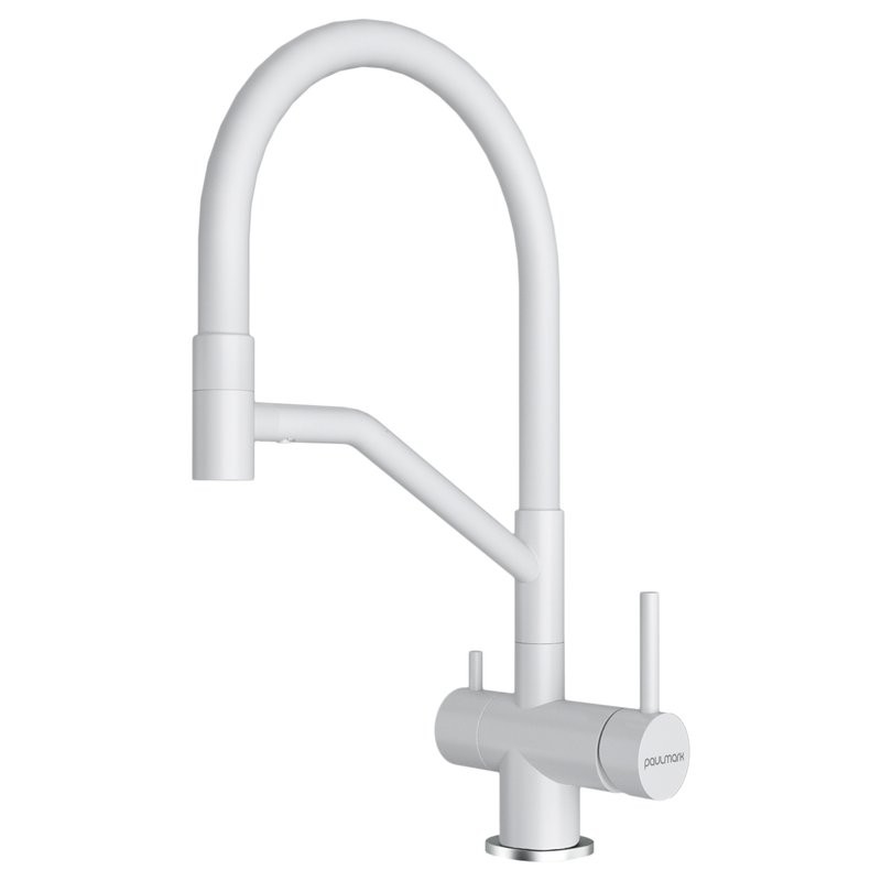 Смеситель для кухни Paulmark Rubert Ru213175-WH с гибким изливом, белый матовый