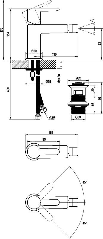 Смеситель для биде Ravak Puri X070189 черный матовый