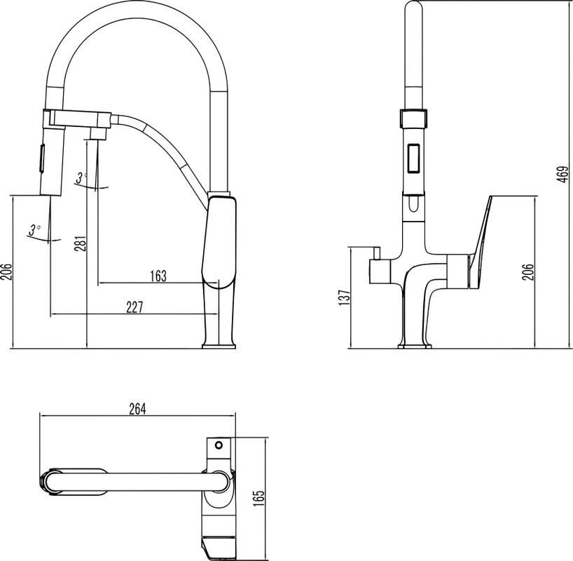 Смеситель для кухни Lemark Comfort LM3074C с гибким изливом, хром, черный