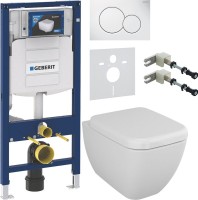 Комплект Унитаз подвесной VitrA Shift 7742B003-0075 белый глянцевый + Крышка 91-003-009 с микролифтом, петли хром + Инсталляция Geberit Duofix UP 320 111.300.00.5 + Кнопка Sigma 01 115.770.11.5 белая + Звукоизоляция + Крепления 111.815.00.1 к стене