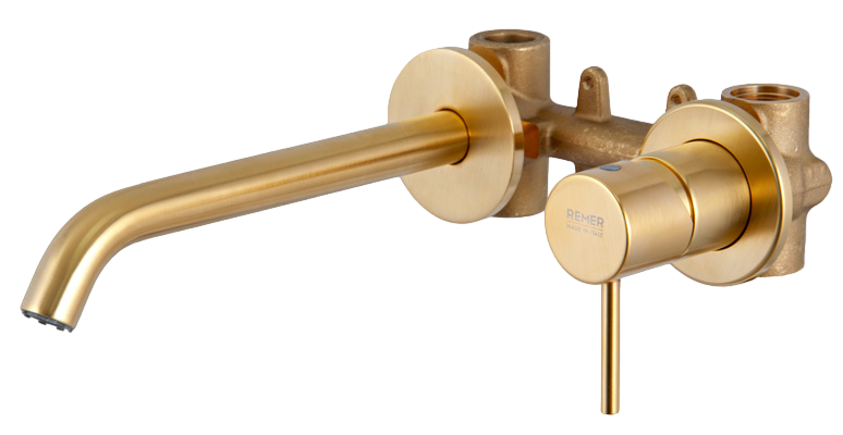 Смеситель для раковины Remer X Style X15PL С ВНУТРЕННЕЙ ЧАСТЬЮ, золото брашированное