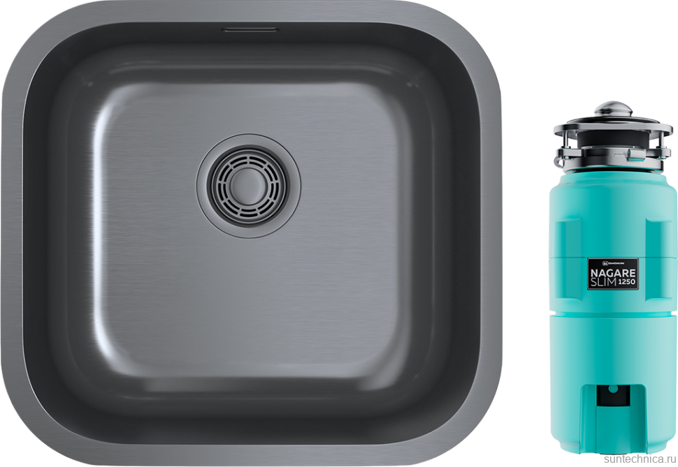 Комплект Мойка Omoikiri Omi 44-U/IF GM вороненая сталь + Измельчитель Nagare slim 1250-AZ azur blue