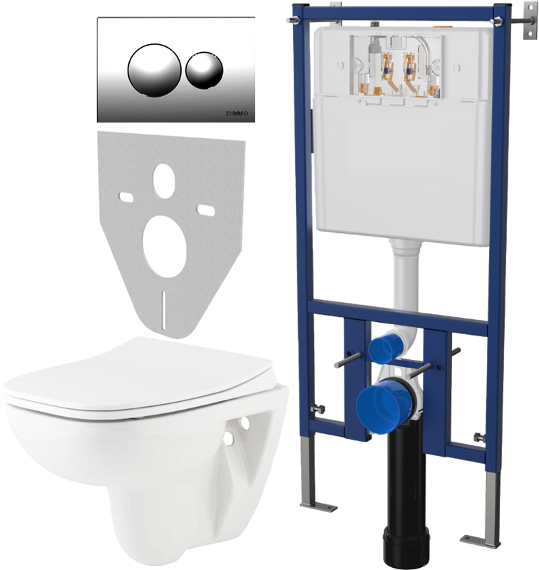 Комплект Унитаз подвесной Seramiksan Petite + Крышка AG50006 с микролифтом + Инсталляция DIWO + Кнопка 7312 хром