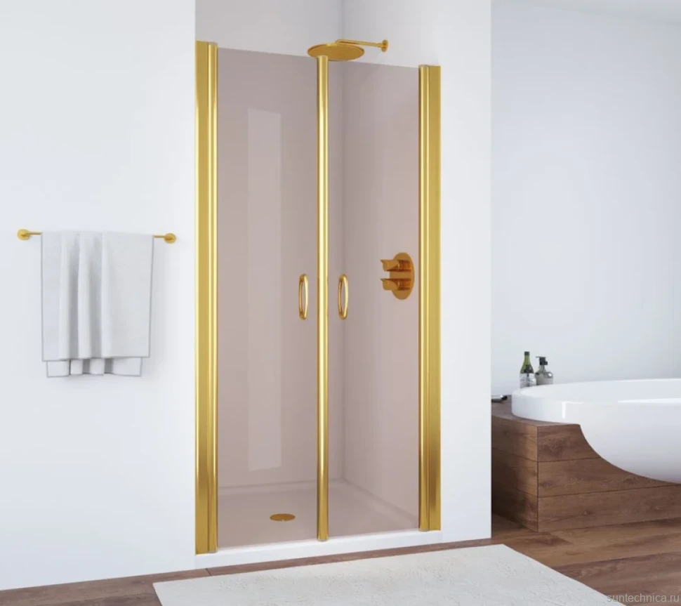 Душевая дверь в нишу Vegas Glass E2P 85 09 05 профиль золото, стекло бронза