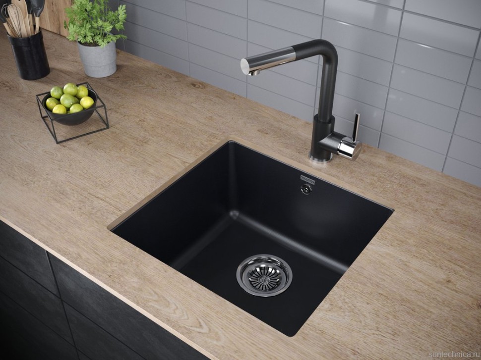 Комплект Мойка Paulmark Brilon PM104546-BLM черный металлик + Измельчитель Intenso
