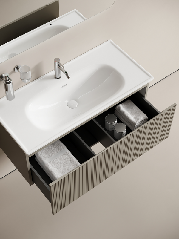 Тумба с раковиной Sancos Code 100 подвесная, серая платина