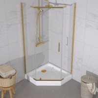 Душевой уголок Triton Дека -Голд 100х100х207, с поддоном, профиль золото, стекло прозрачное