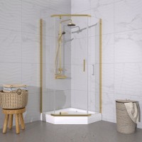Душевой уголок Triton Дека -Голд 100х100х207, с поддоном, профиль золото, стекло прозрачное