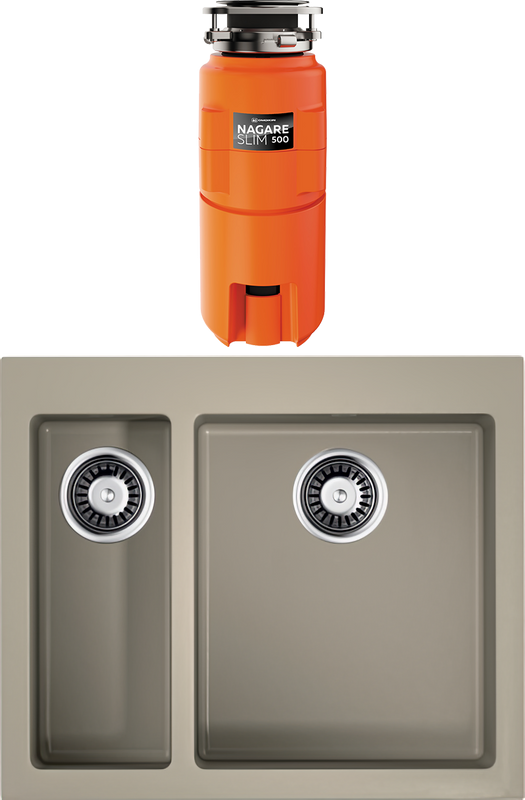 Комплект Мойка Omoikiri Bosen 59-2-SA бежевая + Измельчитель Nagare slim 500