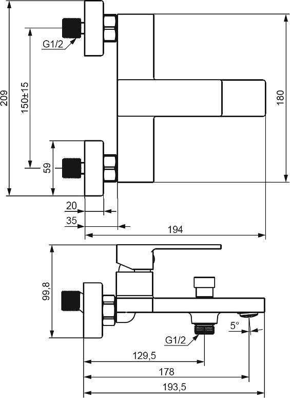 Смеситель для ванны с душем Damixa Gala 531000300 матовый черный
