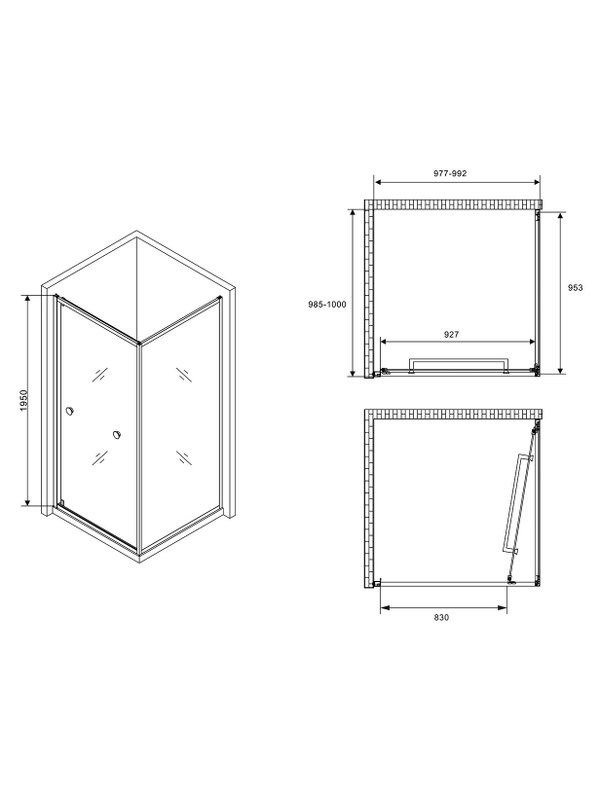Душевой уголок Abber Schwarzer Diamant AG0A100 100х100 см, профиль матовый хром, стекло прозрачное