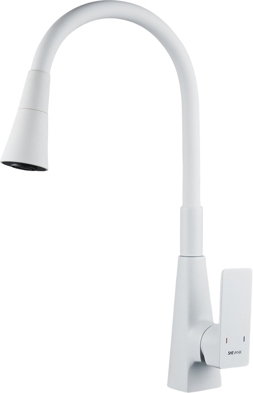 Смеситель для кухни Shevanik S543C-1 с гибким изливом, белый