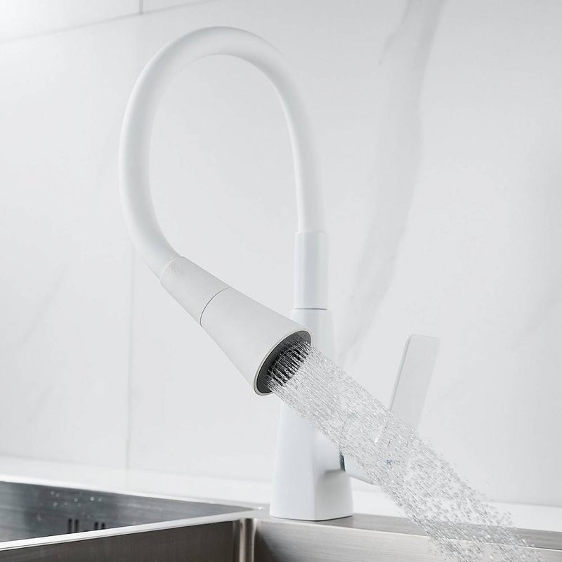 Смеситель для кухни Shevanik S543C-1 с гибким изливом, белый