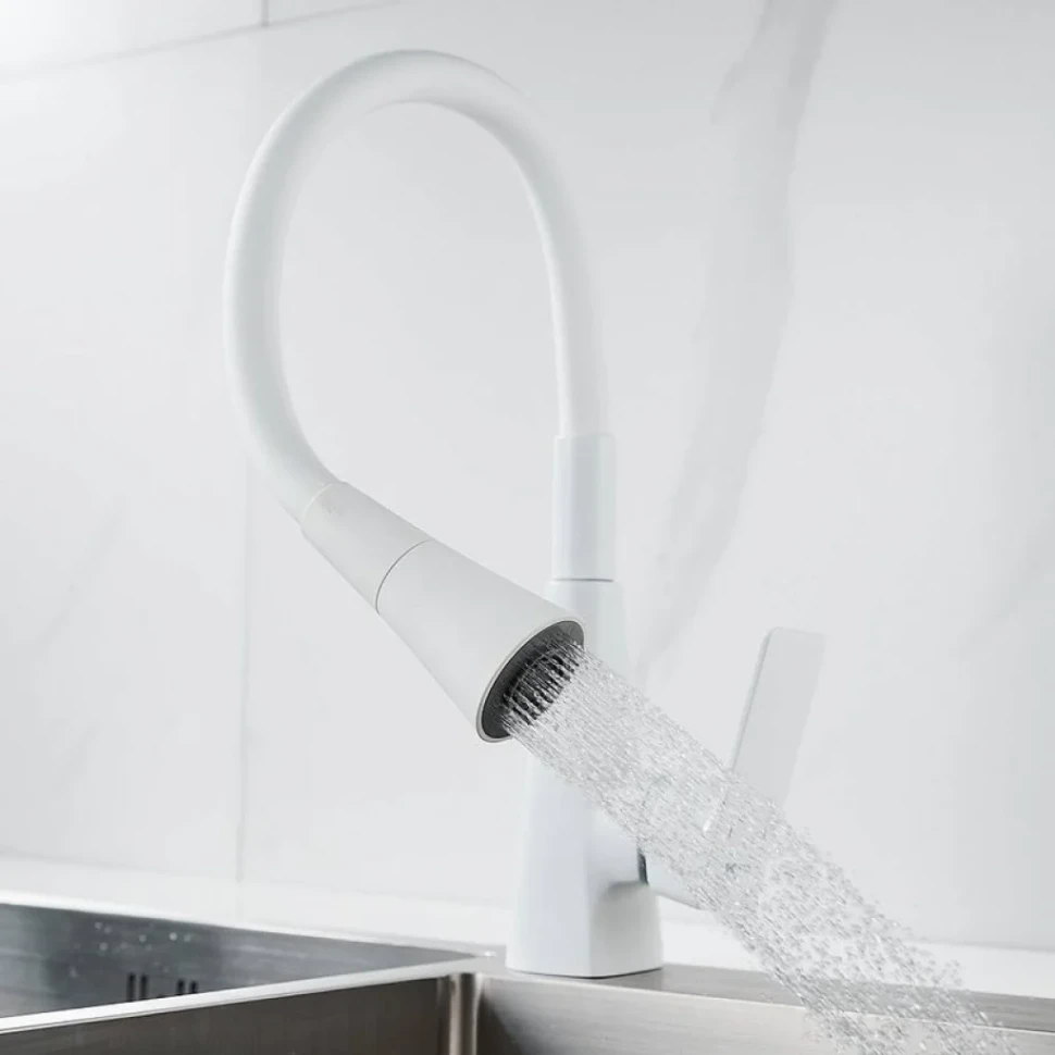 Смеситель для кухни Shevanik S543C-1 с гибким изливом, белый