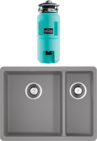 Комплект Мойка Omoikiri Kata 55-2-U-GR leningrad grey + Измельчитель Nagare slim 1250-AZ azur blue
