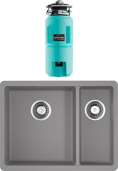 Комплект Мойка Omoikiri Kata 55-2-U-GR leningrad grey + Измельчитель Nagare slim 1250-AZ azur blue