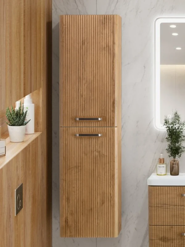 Шкаф-пенал для ванной BelBagno Due 40 подвесной, ручки матовый атласный никель, rovere nature