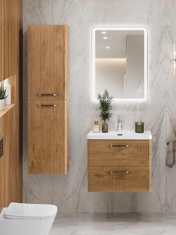 Шкаф-пенал для ванной BelBagno Due 40 подвесной, ручки матовый атласный никель, rovere nature