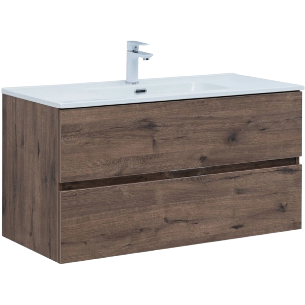 Тумба под раковину без столешницы Aquanet Алвита New 100 подвесная, дуб веллингтон табак, 2 ящика