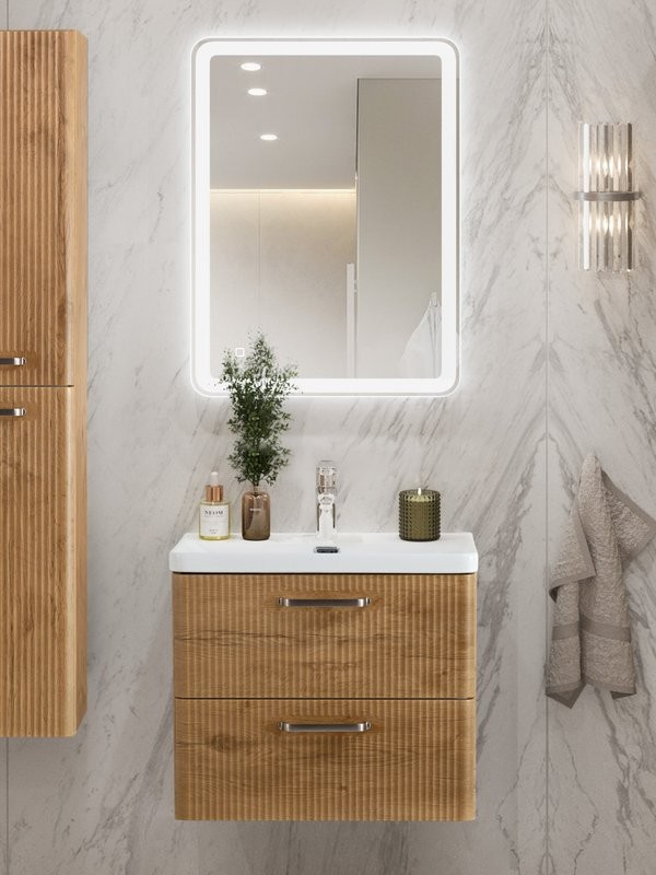 Тумба с раковиной BelBagno Due 60 ручки матовый атласный никель, rovere nature