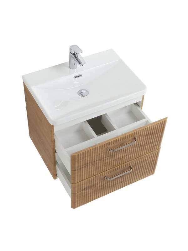 Тумба с раковиной BelBagno Due 60 ручки матовый атласный никель, rovere nature