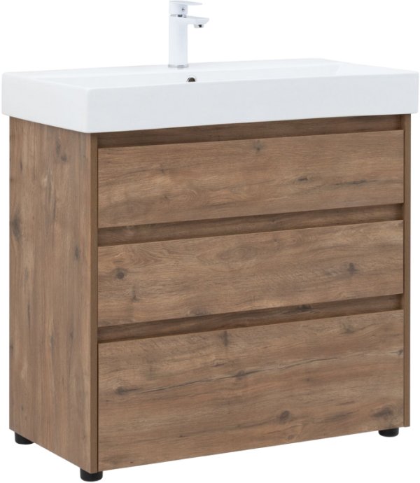 Тумба с раковиной Aquanet Nova Lite 85 напольная, дуб рустикальный, 3 ящика