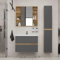 Мебель для ванной комнаты SanStar Graffa 80 дуб вотан, графит софт, раковина Фостер 80