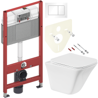 Комплект Унитаз подвесной BelBagno Marmi + Крышка BB052SC с микролифтом + Инсталляция TECE Base 9400413 4 в 1 с кнопкой смыва