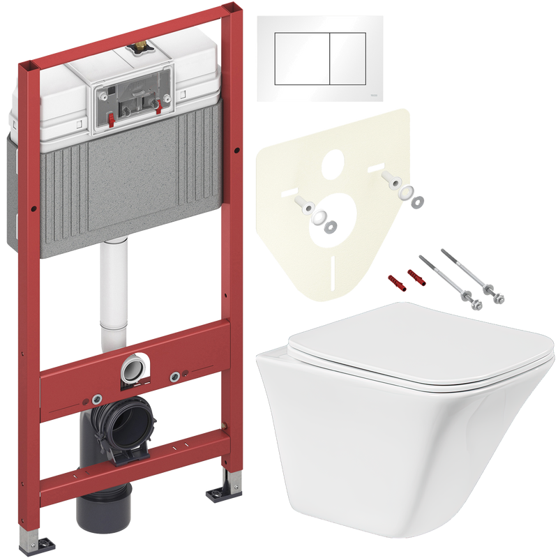 Комплект Унитаз подвесной BelBagno Marmi + Крышка BB052SC с микролифтом + Инсталляция TECE Base 9400413 4 в 1 с кнопкой смыва