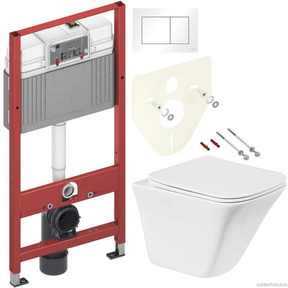 Комплект Унитаз подвесной BelBagno Marmi + Крышка BB052SC с микролифтом + Инсталляция TECE Base 9400413 4 в 1 с кнопкой смыва