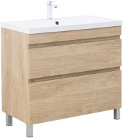 Тумба под раковину без столешницы Aquanet Нота New 90 напольная, 2 ящика, дуб светлый