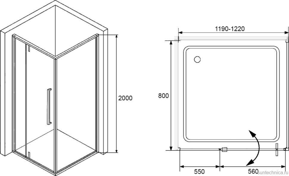 Душевой уголок RGW Stilvoll SV-03+80 см (119-122)x80x200 профиль хром, стекло прозрачное