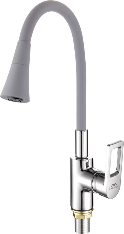 Смеситель для кухни Fashun A4253+B17 с гибким изливом, хром, серый