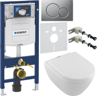 Комплект Унитаз подвесной Villeroy & Boch Subway 2.0 + Крышка 9M68 S101 с микролифтом, петли хром + Инсталляция Geberit Duofix UP 320 111.300.00.5 + Кнопка Sigma 01 115.770.JQ.5 лакированная, матовый хром + Крепления 111.815.00.1 к стене + Звукоизоляция