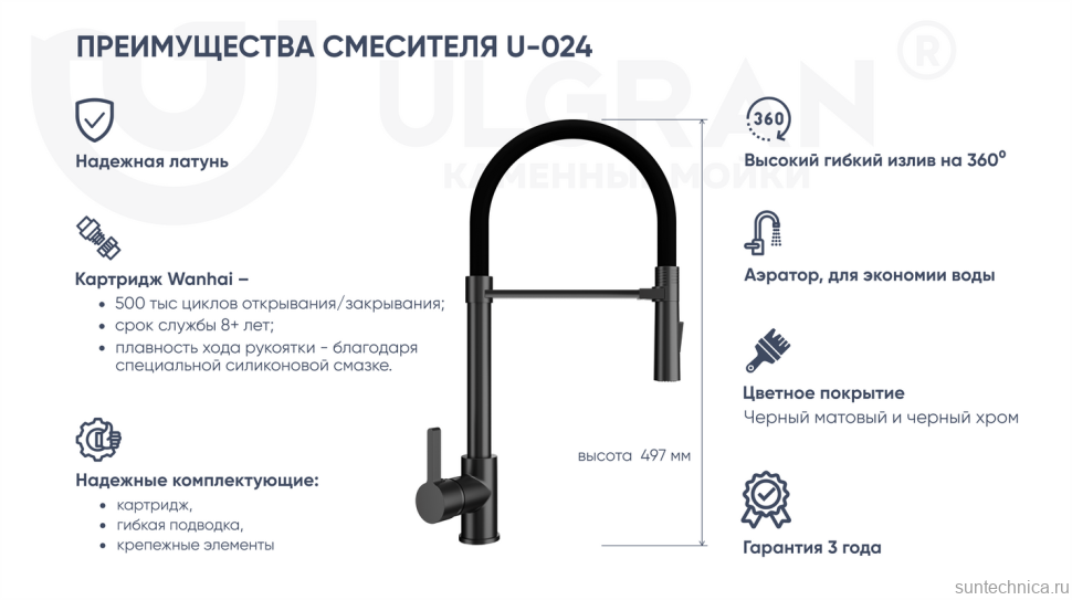 Смеситель для кухни Ulgran U-024 хром