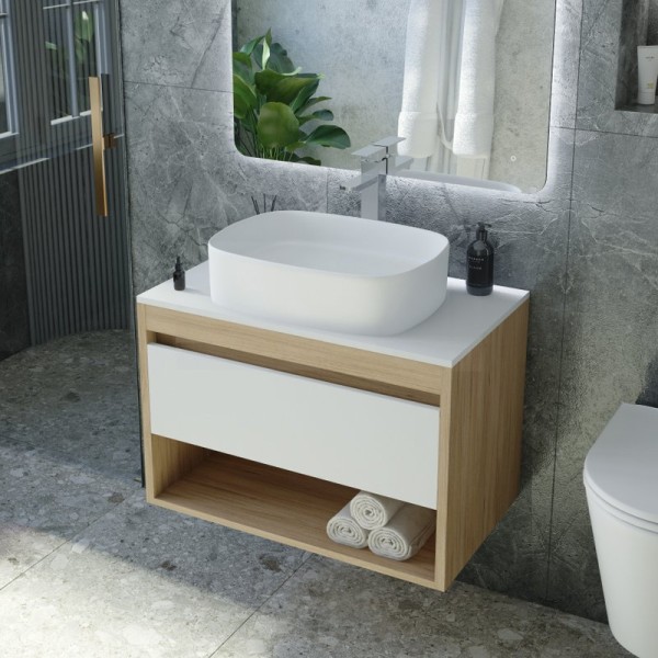 Тумба с раковиной Teymi Ritta 65 дуб эврика, матовая белая, раковина Solli 51