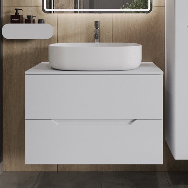 Тумба с раковиной Orange Line 80 подвесная, 2 ящика, матовая белая с раковиной B08-600W