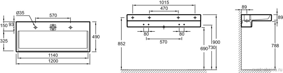Мебельная раковина Jacob Delafon Terrace EXB9112-00 120 см с подсветкой