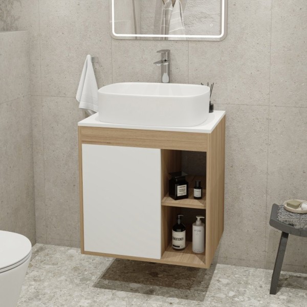 Тумба с раковиной Teymi Nura 60 дуб эврика, матовая белая, раковина Solli 51