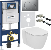 Комплект Унитаз подвесной Ideal Standard Connect AquaBlade E047901 + Крышка E772401 с микролифтом + Инсталляция Geberit Duofix UP 320 111.300.00.5 + Кнопка Sigma 01 115.770.JQ.5 лакированная, матовый хром + Крепления 111.815.00.1 к стене + Звукоизоляция
