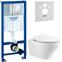 Комплект Унитаз подвесной BelBagno Acqua + Крышка Prospero BB2020SC с микролифтом, петли хром + Инсталляция Grohe Rapid SL 38772001 3 в 1 с кнопкой смыва + Звукоизоляция