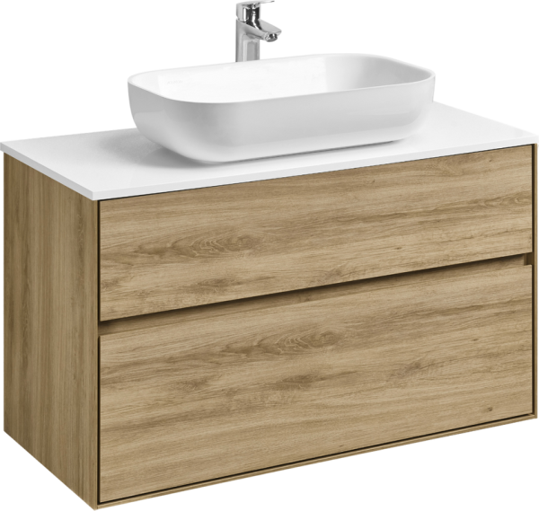 Тумба с раковиной AQUATON Либерти 100 со столешницей белый глянец, раковина Лола 60