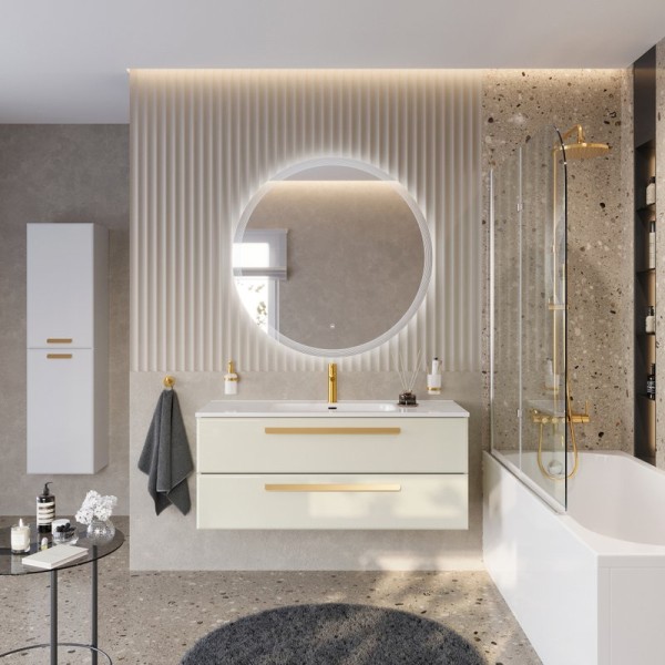 Мебель для ванной комнаты Cezares Eco Cer-N 120 брашированная альпака, раковина Duet 120, ручки сатиновое золото