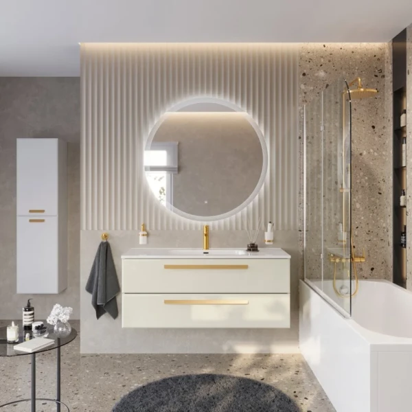Мебель для ванной комнаты Cezares Eco Cer-N 120 брашированная альпака, раковина Duet 120, ручки сатиновое золото