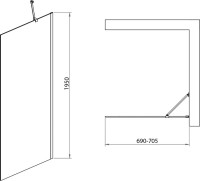 Душевая перегородка RGW Walk In WA-110B 70x195, профиль черный, стекло прозрачное 8 мм