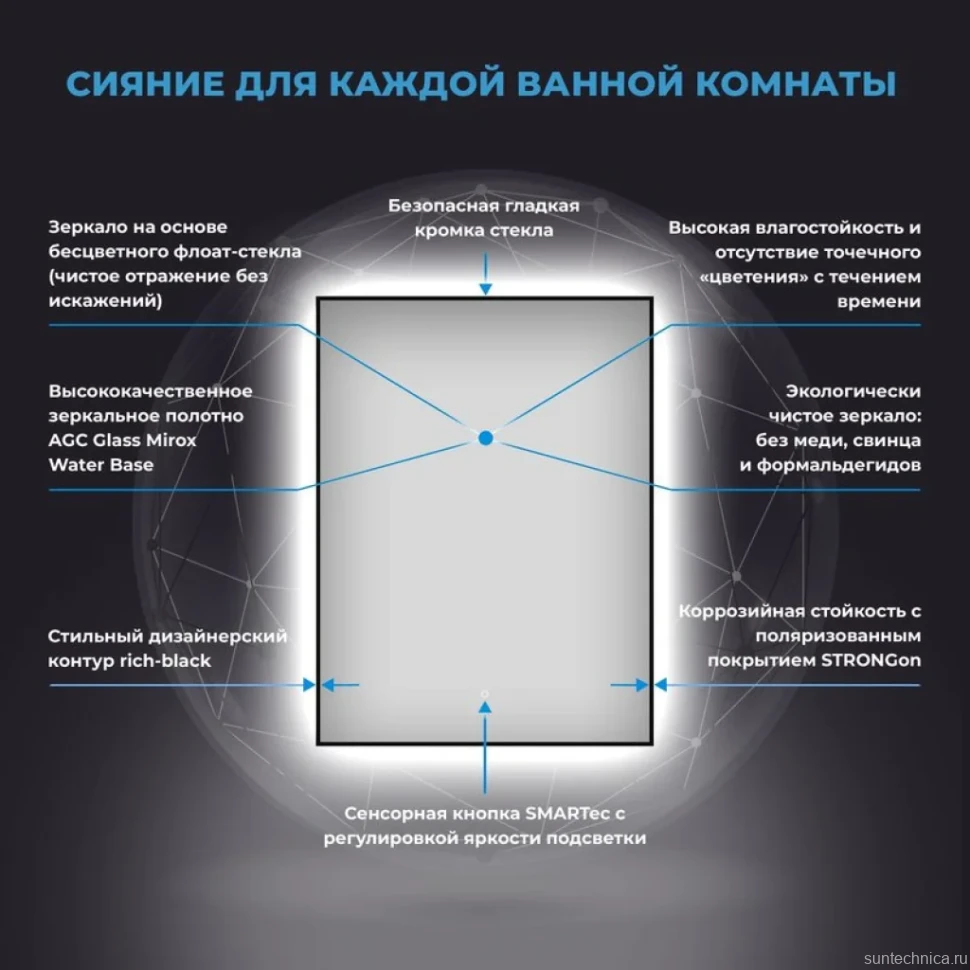 Зеркало Wellsee 7 Rays’ Spectrum 55х80 с подсветкой, черное