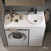 Тумба с раковиной Alavann Cosmetic 90 L/R под стиральную машину, напольная, глянцевая белая