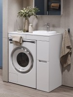 Тумба с раковиной Alavann Cosmetic 90 L/R под стиральную машину, напольная, глянцевая белая