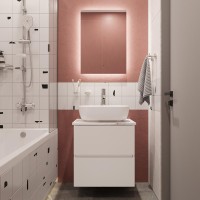 Мебель для ванной комнаты STWORKI Колдинг 60 белая, с раковиной 50 Square, столешница белая сатиновая